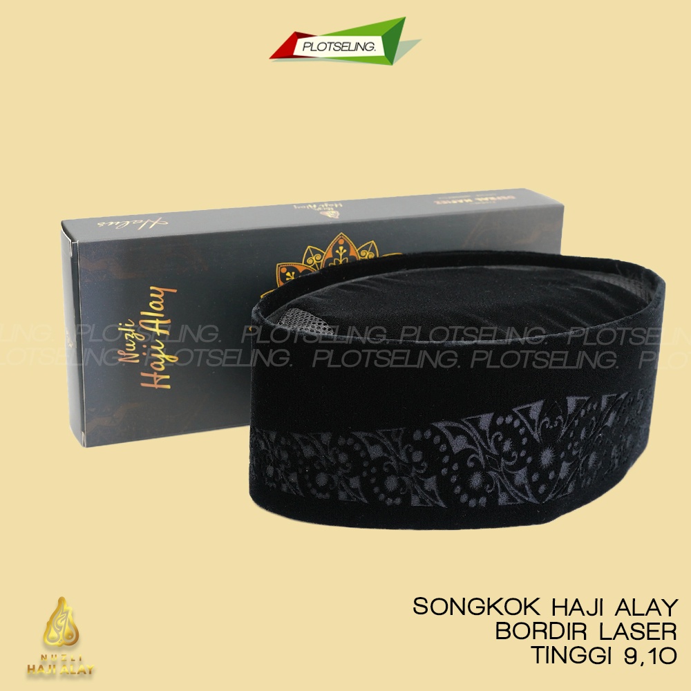 Songkok Premium HAJI ALAY LASER AC Tinggi 9 Peci Sholat Pria Dewasa Hitam Full Motif Batik NU Kopiah Shalat Anak Santri Laki Kopyah Solat Pesantren Nasional Beludru Ukuran Jumbo Kopeah Bulat Batok Bludru Pigeon Putih Pendek Karakter Nama Susun Original