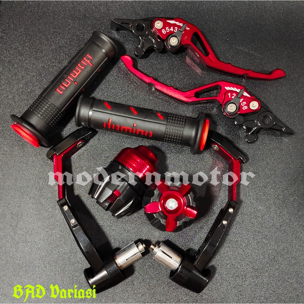 Vario 160 - 4 in1 Handle sisik CNC Stelan + Handgrip Domino + Proguard robot besi + Jalu as jumbo Vario 160 ABS Double Disc / Vario 160 CBS