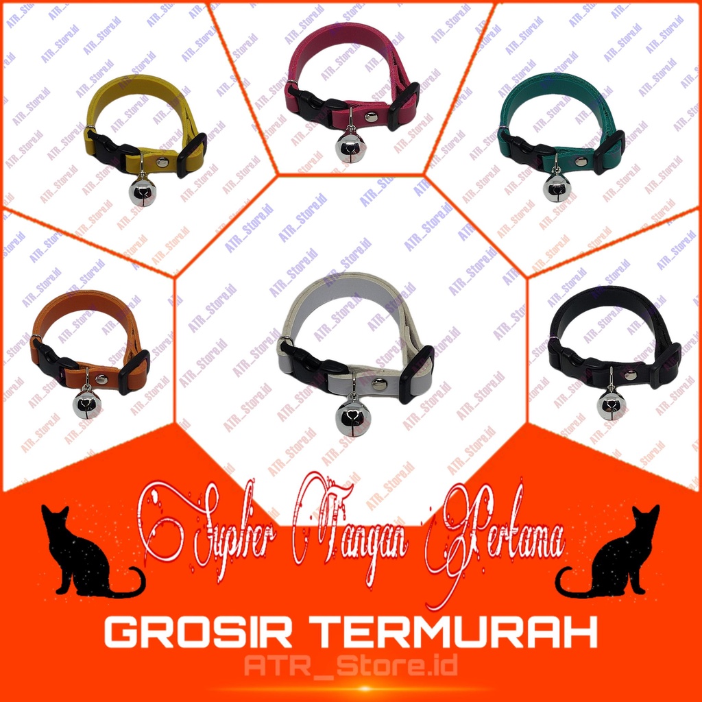 Kalung Kucing 1 Lonceng KULIT SINTETIS 14mm - Aneka Warna