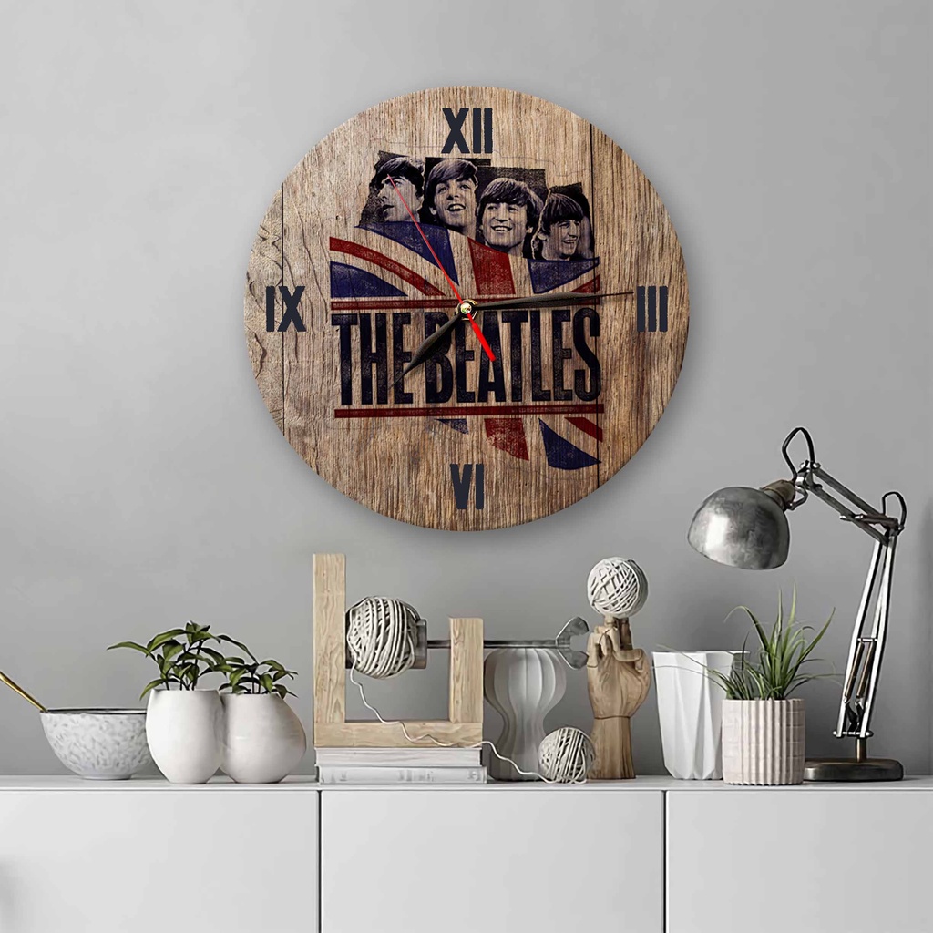 JAM DINDING KAYU UNIK BAND THE BEATLES - DEKORASI RUANGAN KAMAR - HADIAH ULANG TAHUN - BTLS S1-2