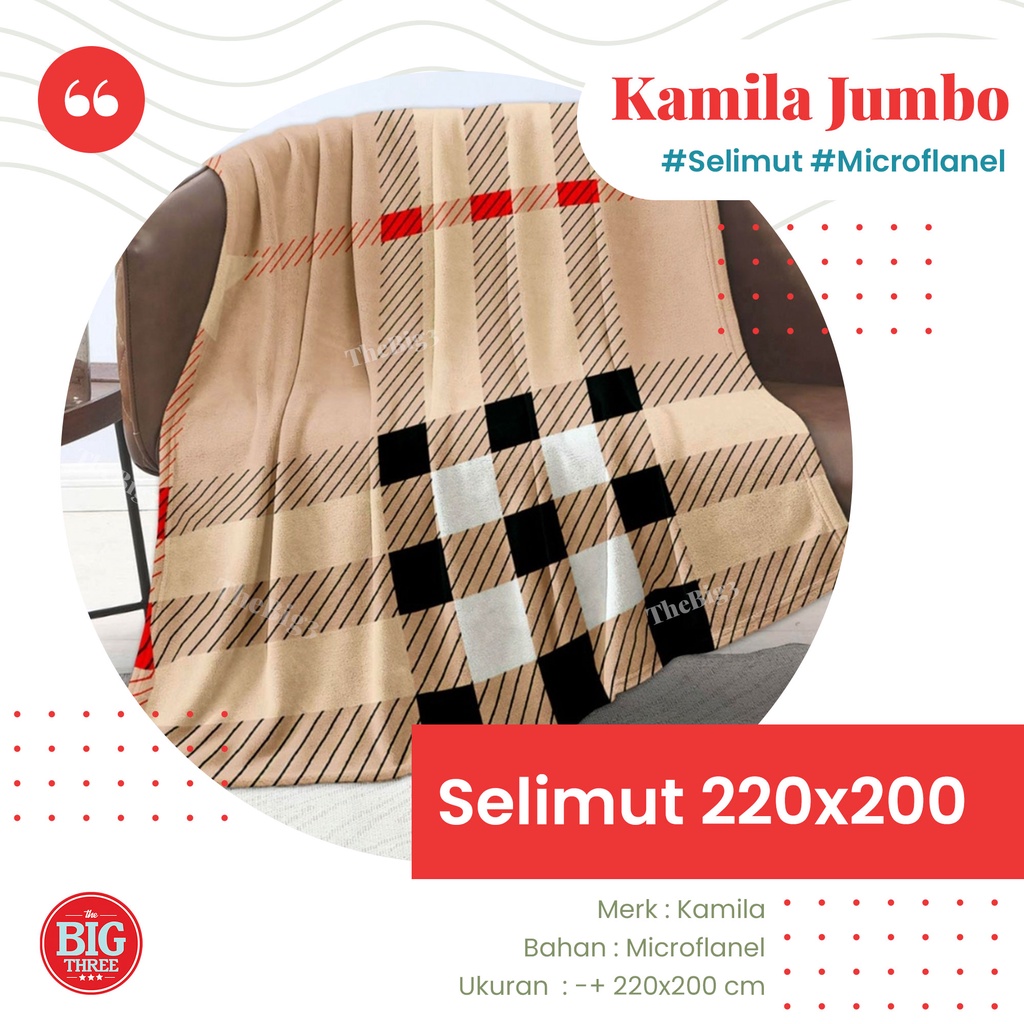 KAMILA Selimut 200x230 Lembut &amp; Mewah Luxury Colourfull Blanket Merah Biru Maroon Ungu Pink Hijau Motif Arnita Dot Whale Pandora Tartan Marbel Maroko