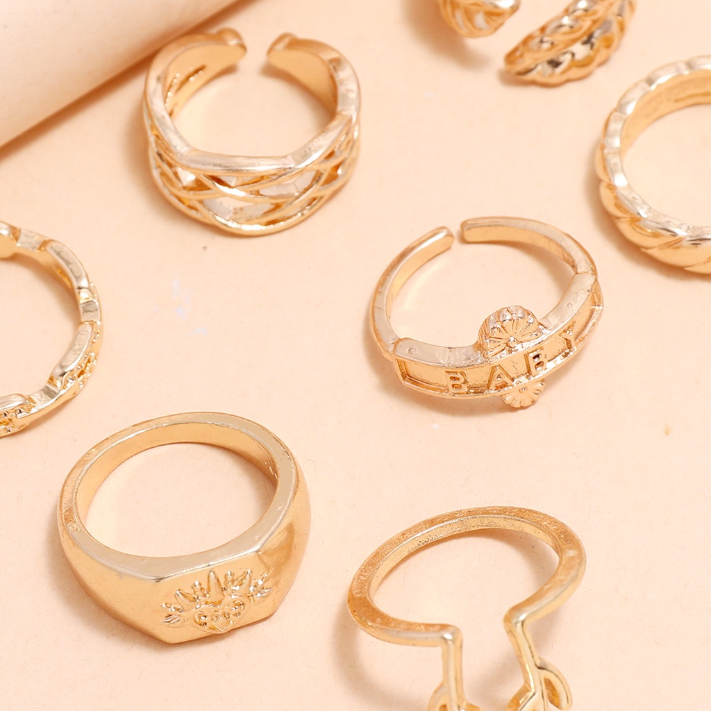 Eropa dan Amerika pribadi geometris cincin BabyAngel tanduk mesh Duri daun wanita 9 buah set