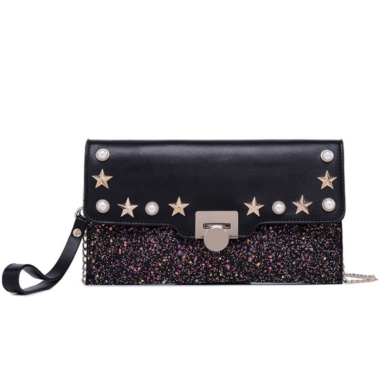 BJ81869 - BLACK/GRAY/PINK - TAS PESTA CLUTCH SLEMPANG TALI RANTAI DOMPET WANITA FASHION IMPORT MODIS ELEGAN TERMURAH TERLARIS TERBARU BAGSTORE JAKARTA TAS BATAM GT1869