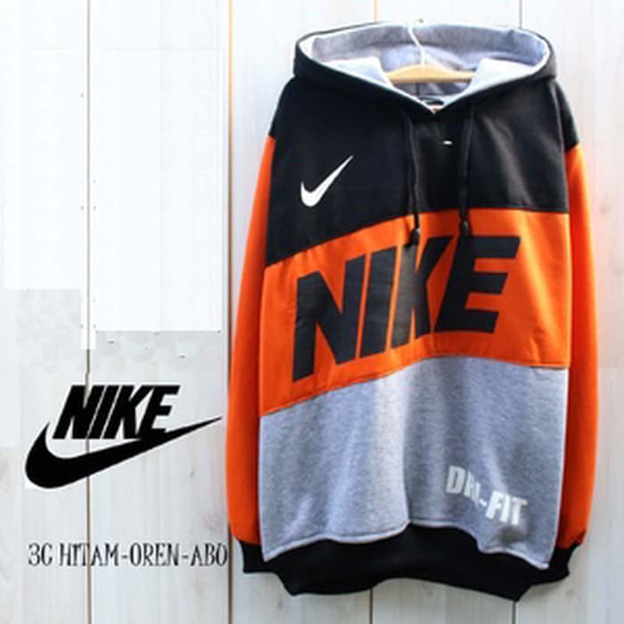 jaket sweater hoodie zipper nike kombimasi hitam orange abu misty baru
