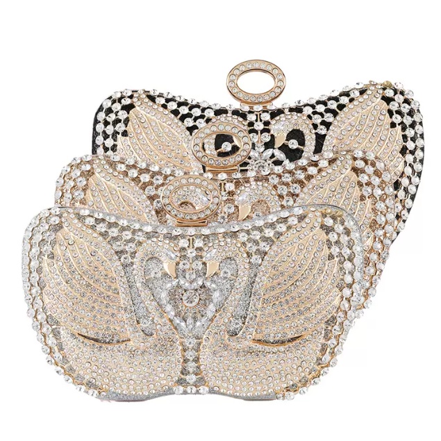 LAJOREE Crystal Swan Clutch Tas Pesta Mewah Wanita Kristal Crystal Clutch Kondangan Seserahan Nikahan Cantik