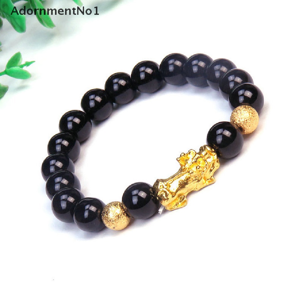 (AdornmentNo1) Gelang Manik Batu Obsidian Pixiu Warna Emas Untuk Pria / Wanita