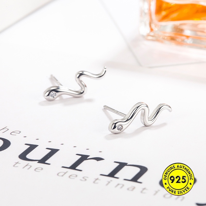 Anting Tusuk Motif Ular Bahan Sterling Silver 925 Anti Alergi Untuk Unisex / Pria / Wanita