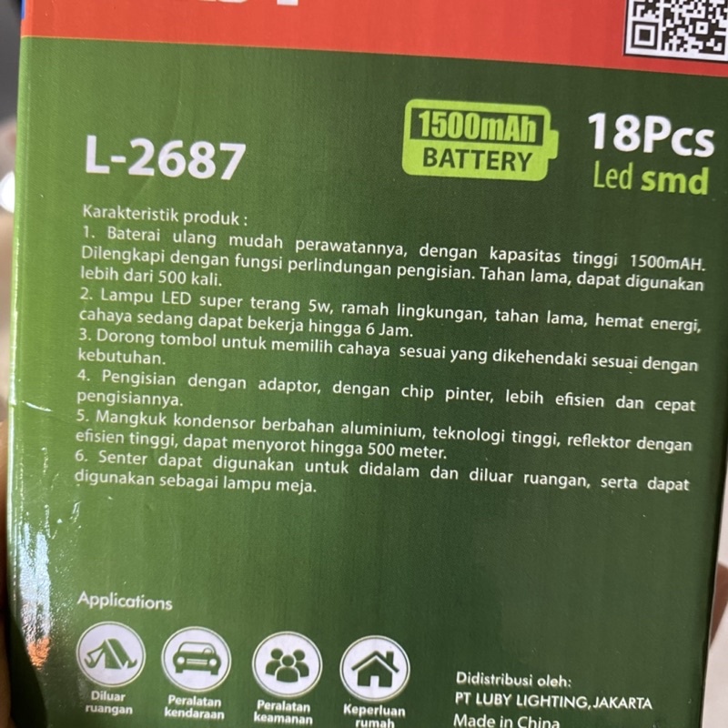 Senter Luby L 2687 dengan emergency