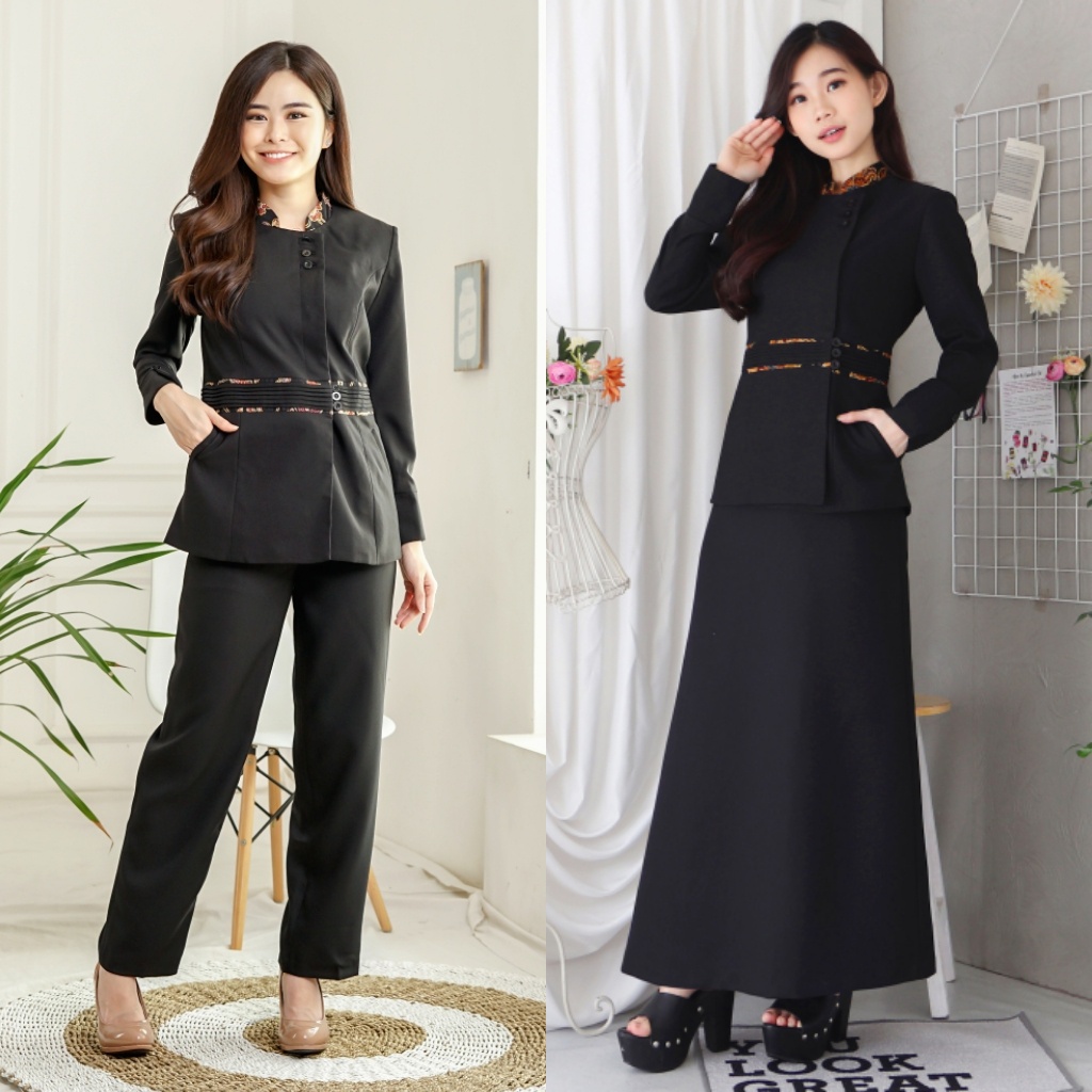 BLAZER WANITA B&amp;V LYNELLE / Seragam PNS / Baju PDH PNS Wanita / Baju Dinas Pemda Wanita / Baju Khaki PNS Wanita / Seragam ASN Wanita / Baju Guru Wanita - 7007 HITAM