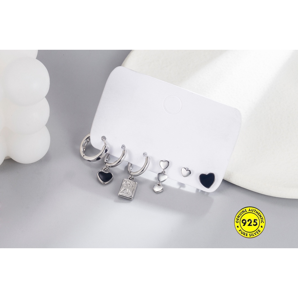 Set Anting Stud Bentuk Hati Bahan S925 Silver