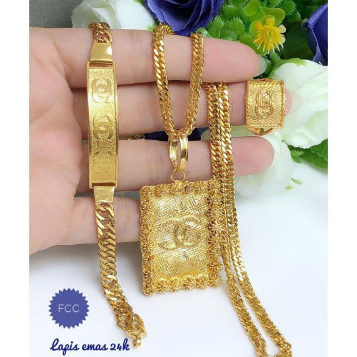 (FEB) PROMO Set Perhiasan Lapis Emas 24 Karat Xuping Gelang Kalung Cincin Chanel Gold Mewah Titanium
