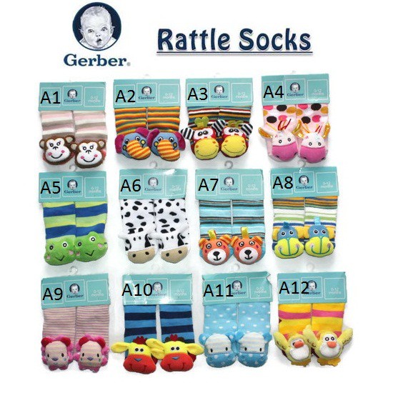 GERBER BABY RATTLE SOCKS/ KAOSKAKI BAYI BONEKA 3D KERINCING