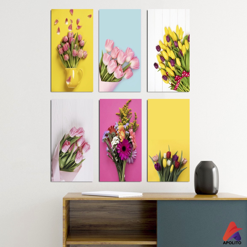 HIASAN DINDING BUNGA WALL DECOR (10x20cm) PAJANGAN KAYU BUNGA POSTER KAYU HIASAN DINDING KAMAR