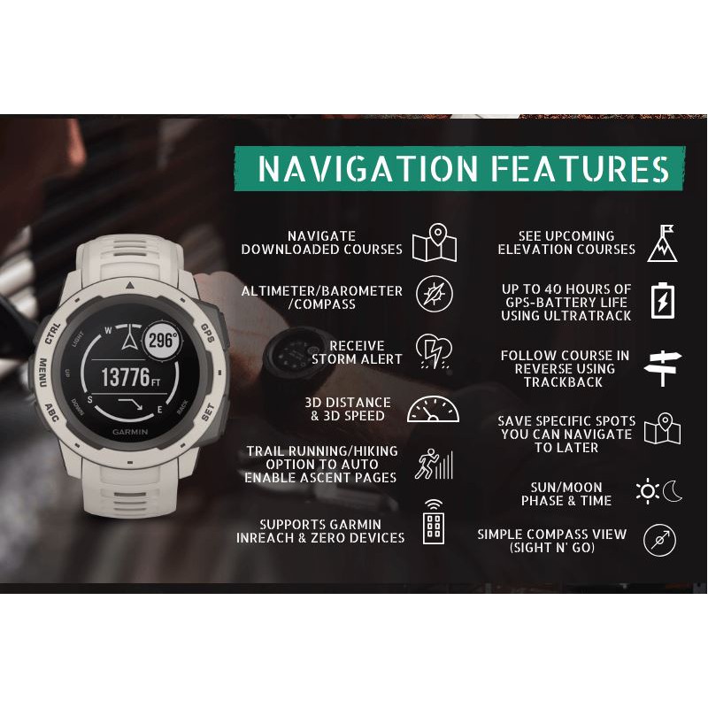 Garmin Instinct Smartwatch Outdoor GPS Watch Mil Spec Rugged Hiking Gunung Trail Trekking