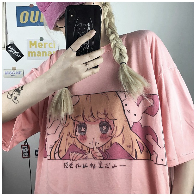 KBS-89 kaos anime girl japanese manga print oversize t-shirt fashion import wanita