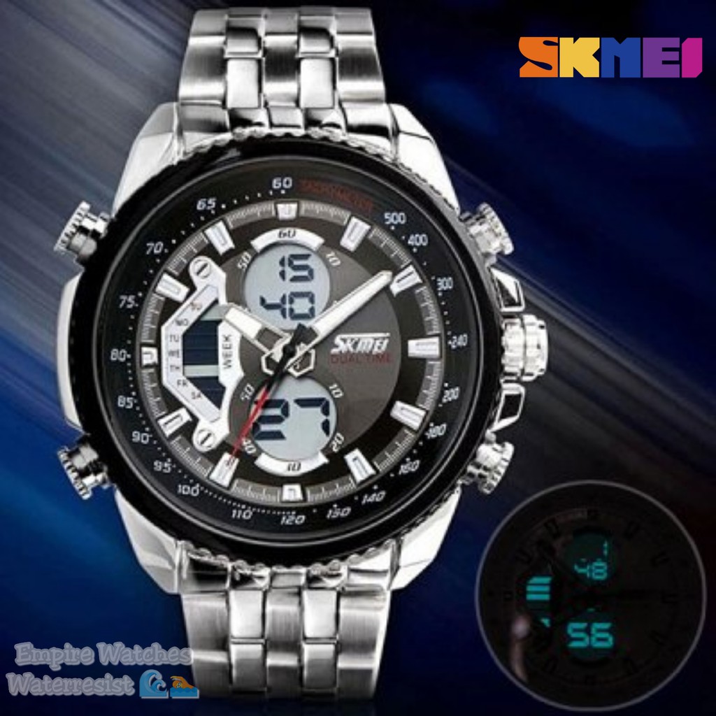 Jam Tangan Skmei AD0993 0993 Pria Analog Digital Rantai Stainless Kualitas Original Waterproof