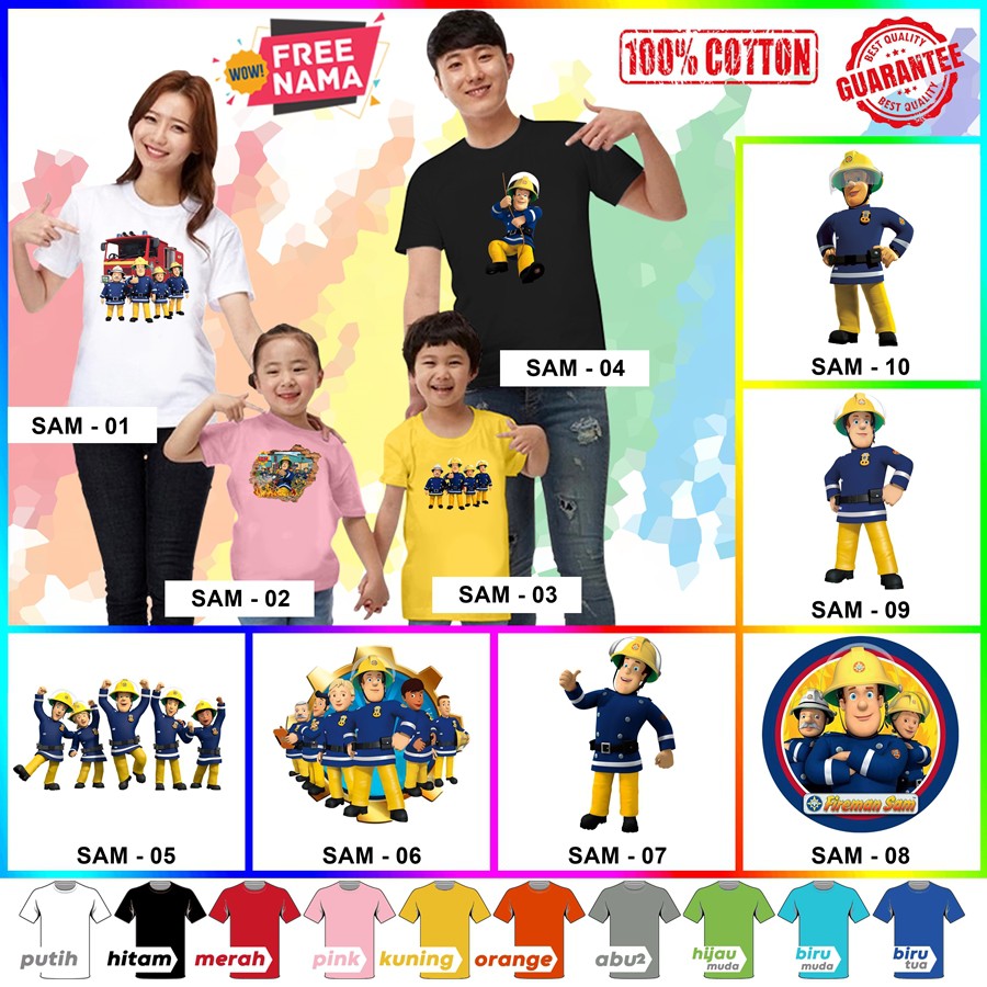 [FREE NAMA!!] Baju Kaos ANAK DAN DEWASA FIREMAN SAM BANYAK MOTIF