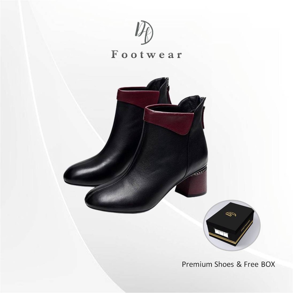 [DF FOOTWEAR] Sepatu Boots Import Wanita Model Mid Heels Tebal Warna Merah DF 565