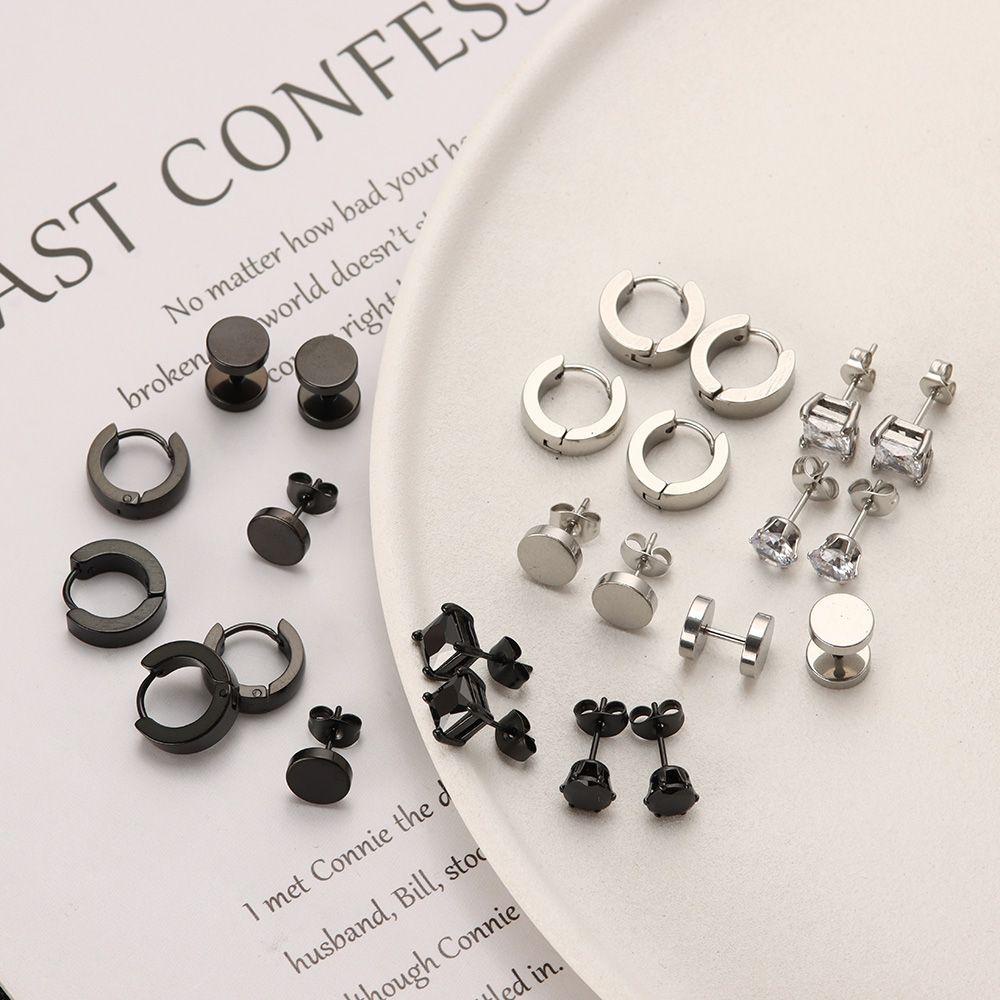 Lily Anting Set Wanita Pria Gothic Barbel Bar Stainless Steel Tindik Hitam Dumbbell Stud