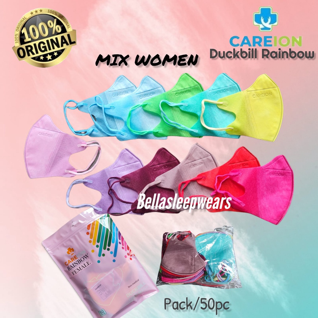 RAINBOW - MASKER DUCKBILL CAREION GARIS EMBOS RAINBOW 3PLY WARNA PELANGI 50PC