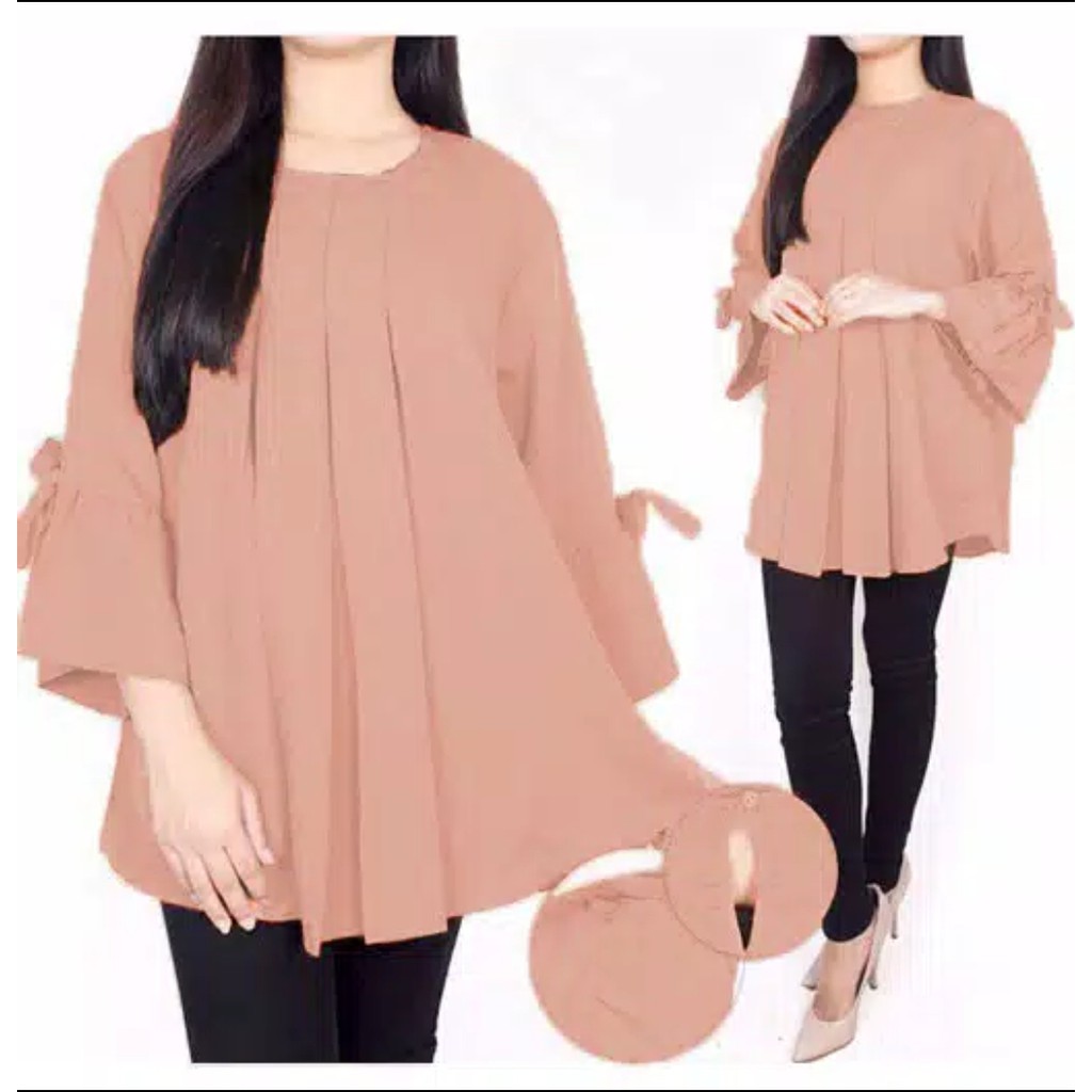 ERLINDA  BLOUSE WANITA | BIG SIZE | PLAIN BLOUSE | ATASAN WANITA | BAJU JUMBO ERLINDA-Cream