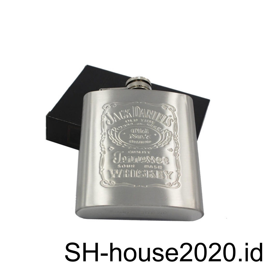 (house2020) Botol Minum Hip Flask Portable Motif Print Bahan Stainless Steel Untuk Pria / Travel