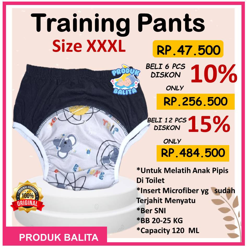 Training Pants Popok Kain Celana Dalam Bayi Popok Latihan Pipis Training Pant Klodiz  jumbo Ukuran XXXL BB 20-25 Kg