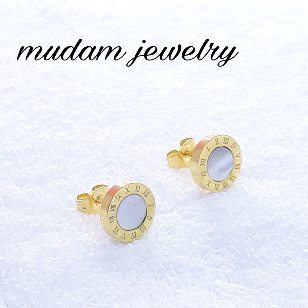 Anting Titanium B*lgr White Shell Rose Gold dan Gold