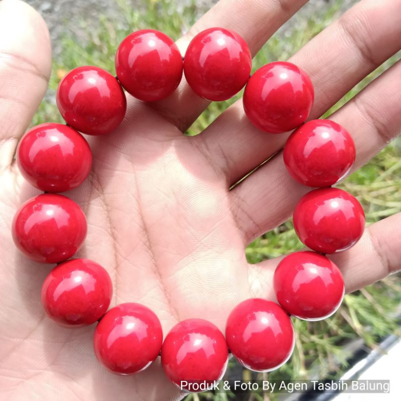 Gelang Batu Marjan Merah Jumbo 18mm, Asli Coral Marjan Merah ORIGINAL!!