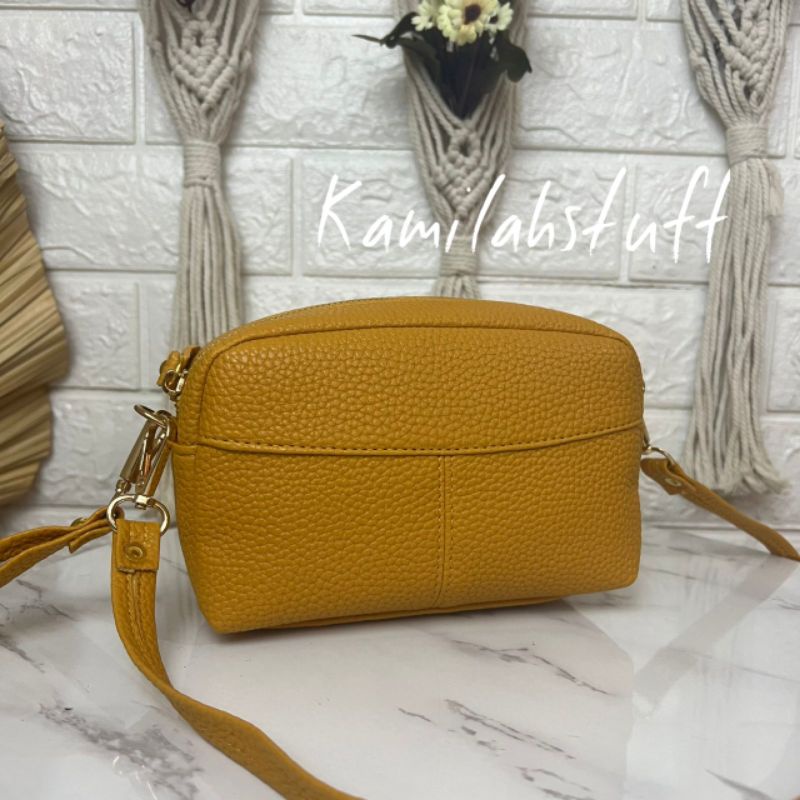 Tas selempang wanita double tali kulit jeruk sintetis