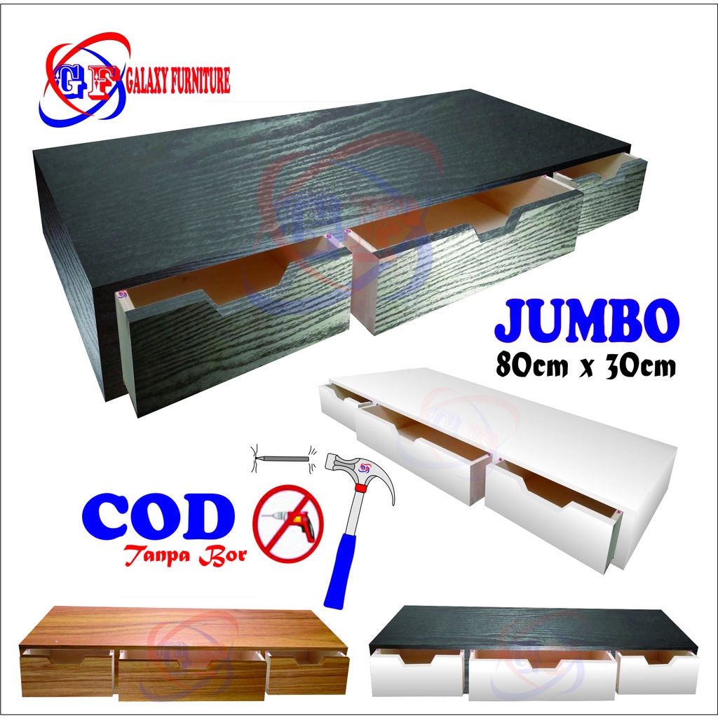 (RL 019)(80*30) Rak Dinding Laci Ambalan/Meja Rias Minimalis Kamar Tidur 3 Pintu Slot W Rak Makeup, 