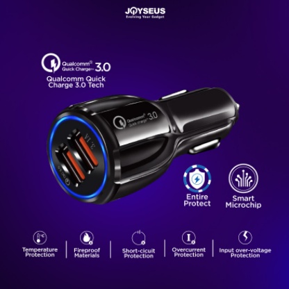 ✅COD Car Charger Colokan Mobil 2 Ports QC3.0 3.1A JOYSEUS Qualcomm Black