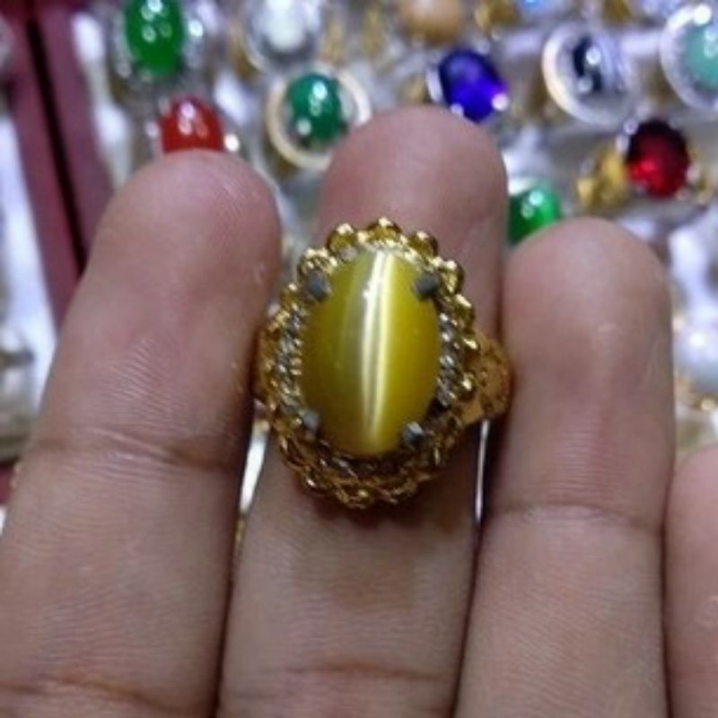 Cincin Wanita Batu Akik Mata Kucing Kuning Yellow Cat Eye Unik - 5
