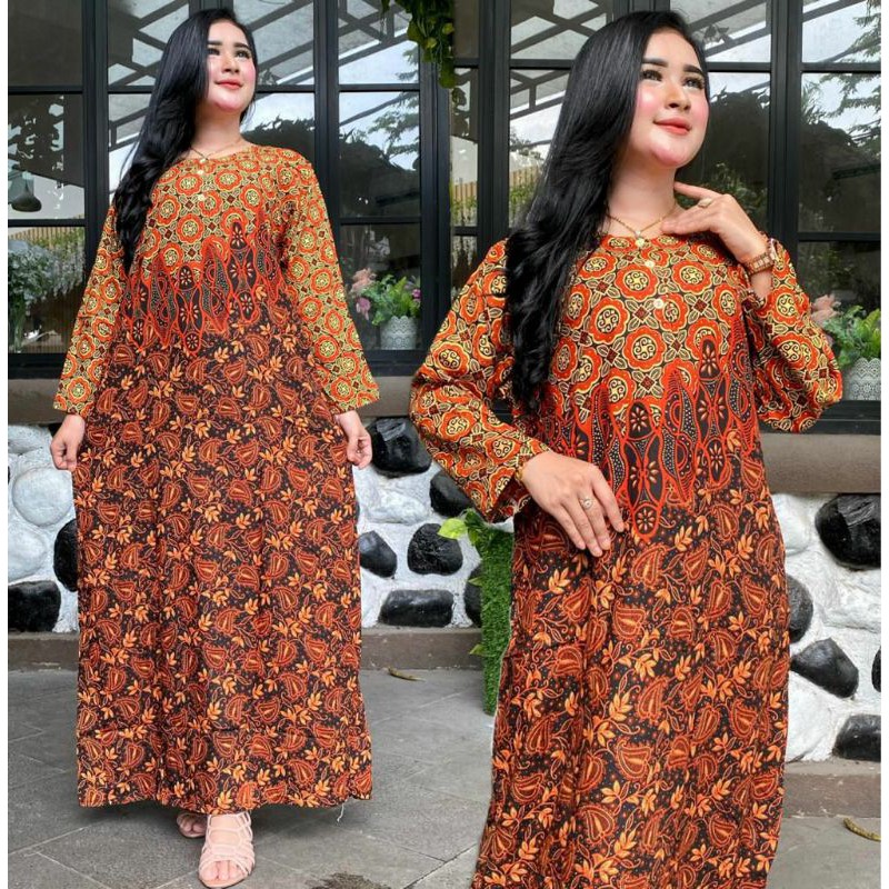 TERBARU TERMURAH..!!!longdress batik cap Pekalongan warna sogan dress kekinian busui