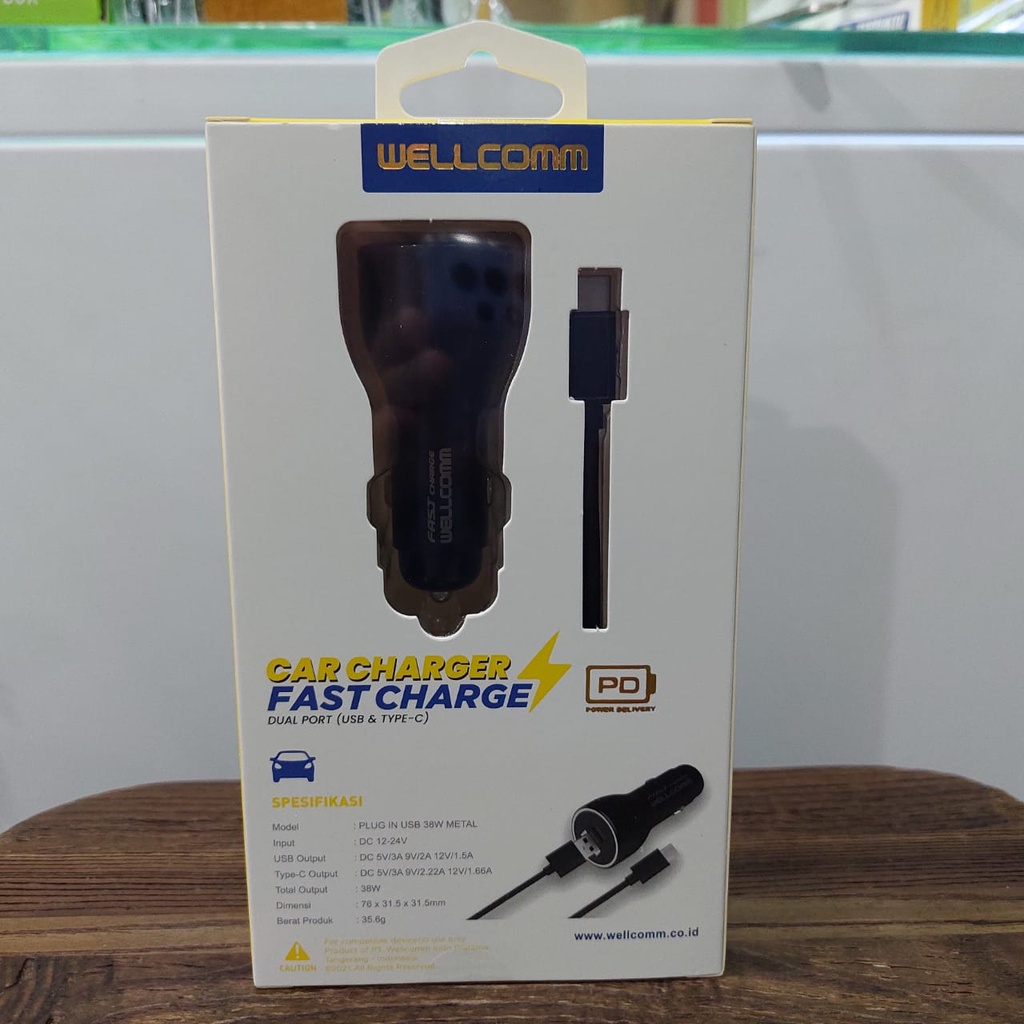 Charger mobil WELLCOMM dual port USB (USB &amp; TYPE-C) fast charger 38W