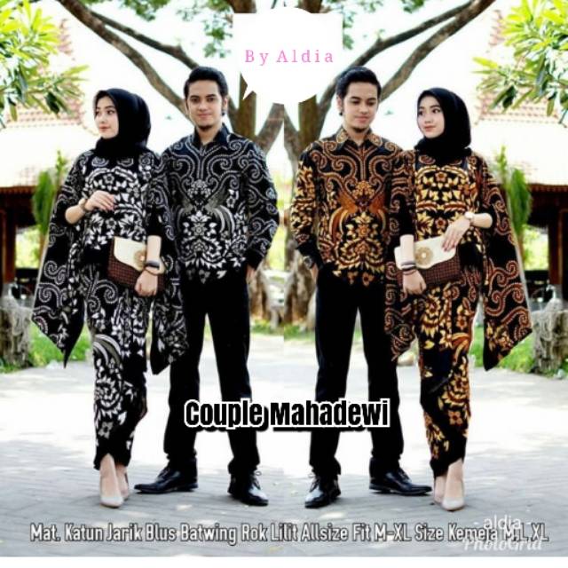 Baju Batik  Couple Mahadewi Set Batwing Katun Jarik Rok lilit All Size Kemeja