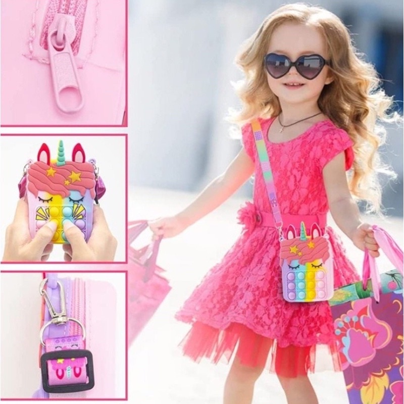 GROSIR TAS ANAK POPIT JELLY / TAS POP IT ANAK SELEMPANG UNICORN / TAS POP IT ANAK TERMURAH/DOMPET KOIN/COIN/ MINNIEMOUSE/ HK/ UNICORN/ CUPCAKE/ KUE/ANAK PEREMPUAN/ CAT/KUCING