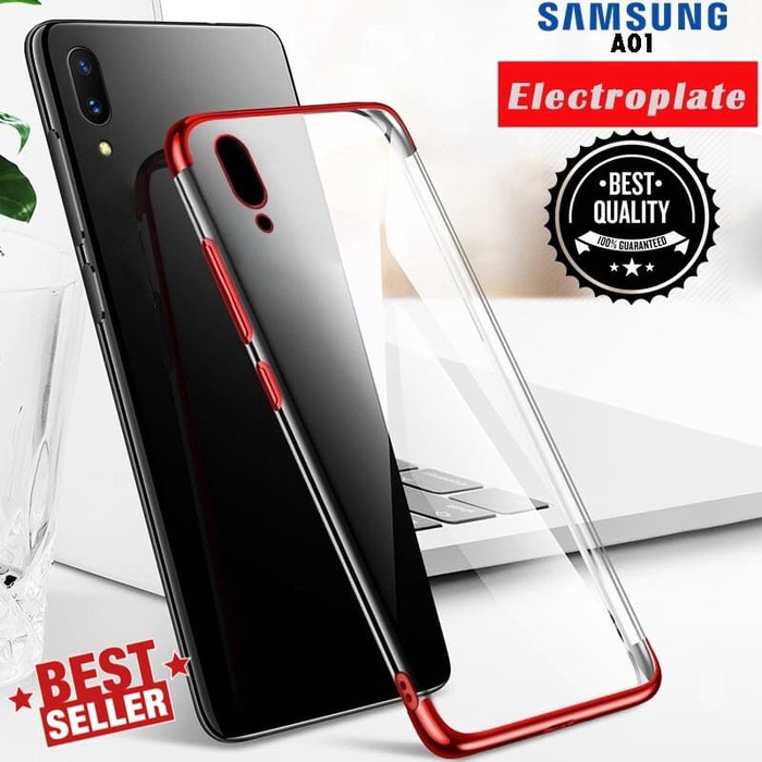 Case Samsung A01 Clear Plating List Chrome Soft Premium
