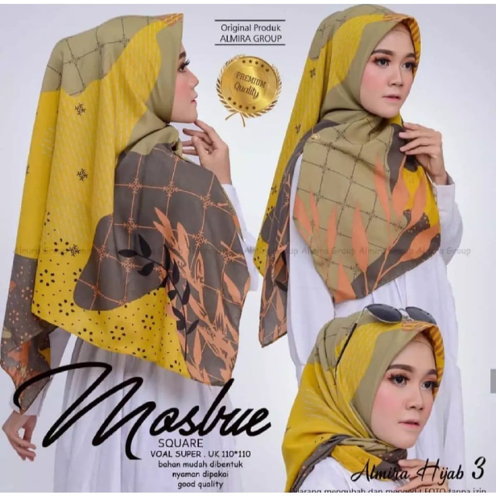 KERUDUNG SEGIEMPAT VOAL MOTIF LADY KUNING
