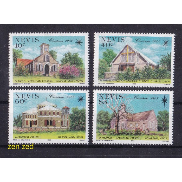 

0132 Perangko Nevis 1985 Christmas - Churches of Nevis 4v Mnh
