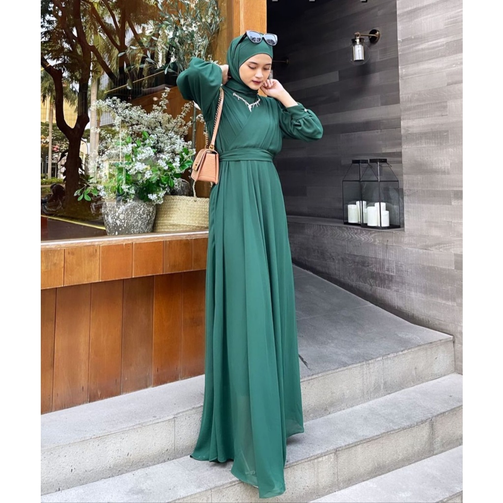 Gaudy Maxi Gamis Ceruty Babydoll / Theressa Dress Pesta Ceruty / Long Dress / Gamis Kondangan Wanita