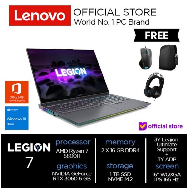 LENOVO LEGION 7 16ACHG6 RYZEN 7-5800H 32GB 1TB SSD RTX 3060 6GB WIN 10 HOME + OHS(OFFICE HOME&STUDEN