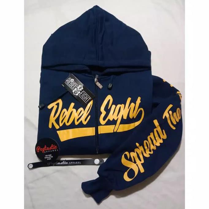Sweater Jumper Rebel Eight Pria Jaket Hoodie Fleece Cowok L XL XXL - Hitam, L