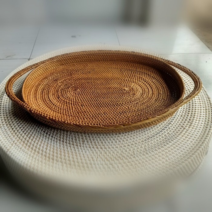 	 Nampan Saji Oval - Handmade Rattan Tray - Baki Anyaman Rotan Ate 25 cm	