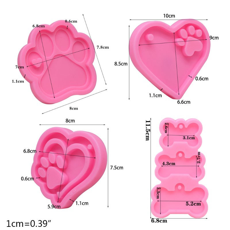 4pcs Cetakan Resin Epoxy Bentuk Tulang Anjing Hati Bahan Silikon Dengan 10pcs Gantungan Kunci