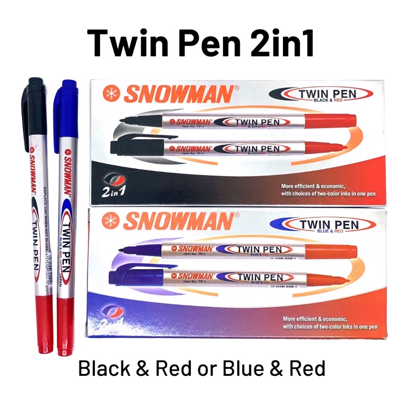 

4ds! Twin Pen Snowman 2 In 1 12 Pcs Warna Hitam Merah/Biru Merah