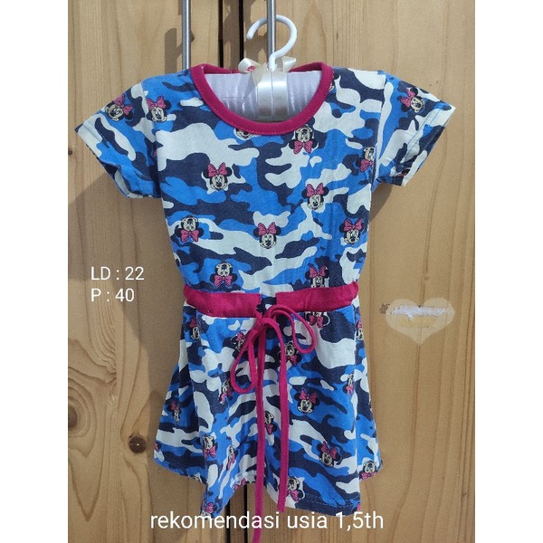 Dress anak perempuan bahan katun kaos adem motif tentara AU biru mickey mouse rekomendasi usia 2 tah
