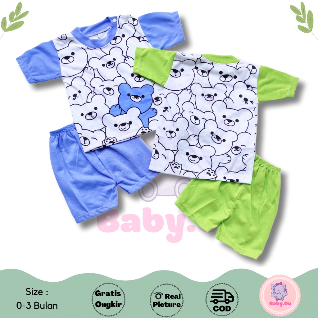 Setelan Baju Bayi Lengan Pendek Celana Pendek Motif Bear / Setelan Pendek Bayi Murah / Baju Bayi Pendek / Baju Harian Bayi / Baby.ou_