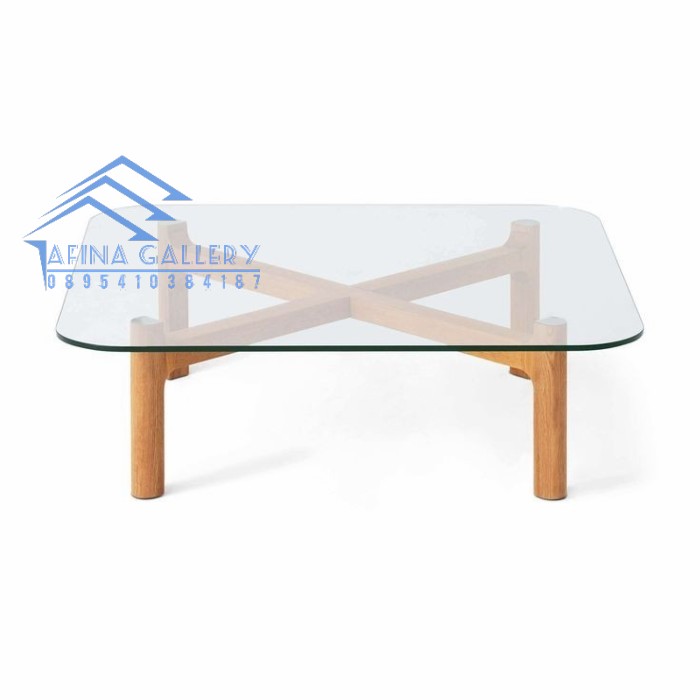 Meja Ruang TV Kayu Top Kaca