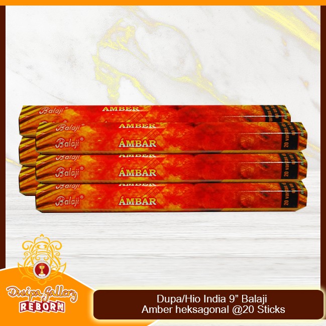 Dupa/Hio Wangi india 9&quot; Balaji Amber heksagonal @20 sticks (6pcs/box)